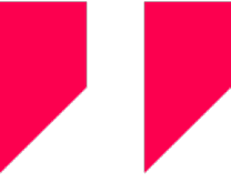 Two large, red, stylized quotation marks on a white background.